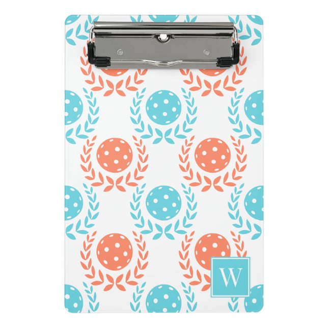 Mini Prancheta Preppy Pickleball Laurel Wreath - Coral Turquoise (Frente)
