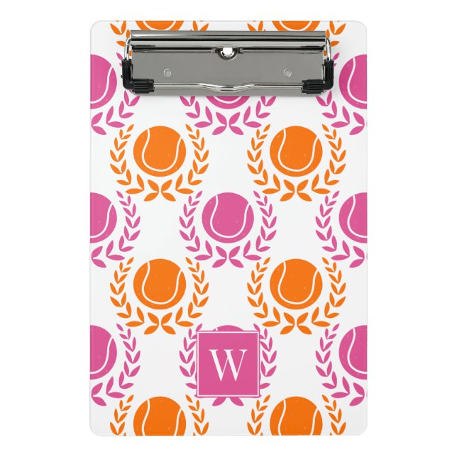 Mini Prancheta Preppy Tennis Laurel Wreath - Orange & Hot Pink (Frente)