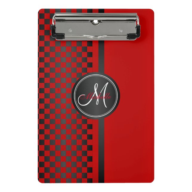 Mini Prancheta Quadro de verificação vermelho e preto - Monograma (Frente)