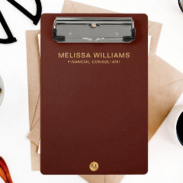 Mini Prancheta Quic Faux Red Leather & Dourado Monograma Name