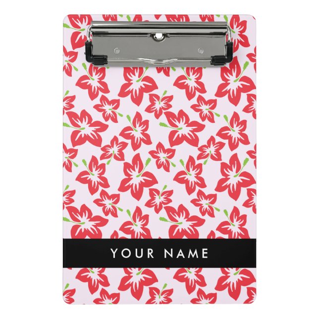 Mini Prancheta Red Hibiscus, Flores Vermelhas, Seu Nome (Frente)