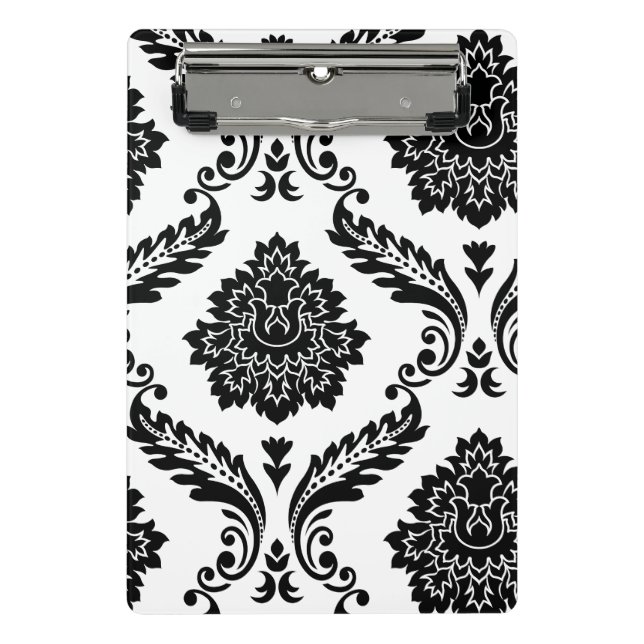 Mini Prancheta Rococo Damask Padrão Grande Descentralizado Preto  (Frente)