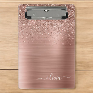 Mini Prancheta Rosa Dourado Metal Brilhante Monograma