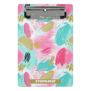 Mini Prancheta Rosa Menta Suave Dourado Primavera Pinceladas Abst