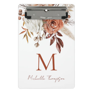 Mini Prancheta Rustic Terracotta Florals Monograma Nome Inicial