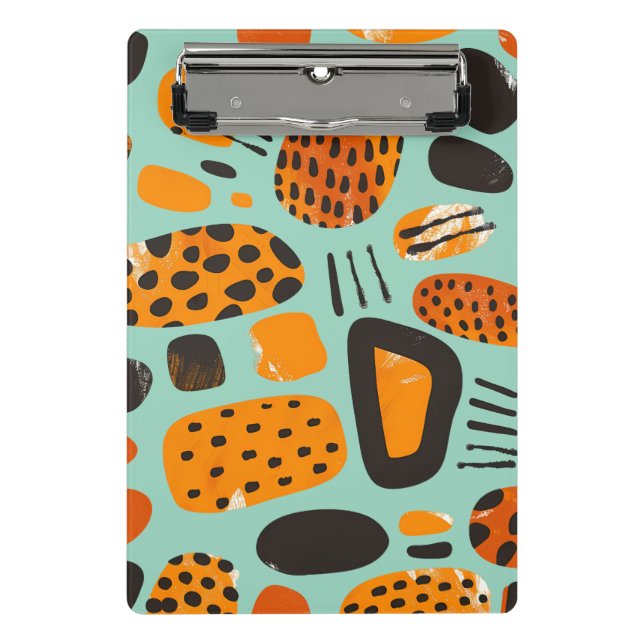 Mini Prancheta "Savanna Pop: Tribal Vibes em Laranja e Negro" (Frente)