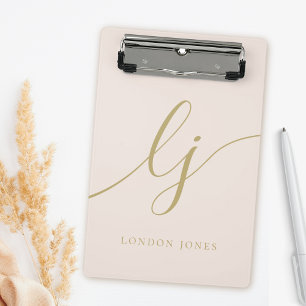 Mini Prancheta Script Dourado de Blush Profissional de Iniciais d