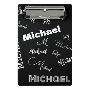 Mini Prancheta Seu nome e monograma padrão personalizado preto