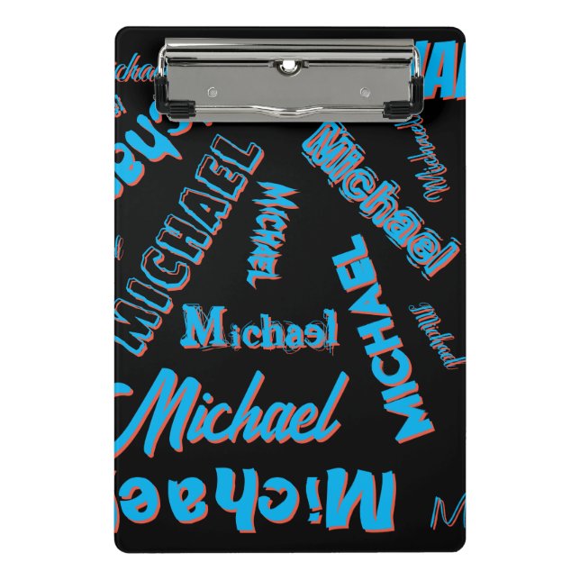 Mini Prancheta Seu nome é padrão monograma azul preto (Frente)