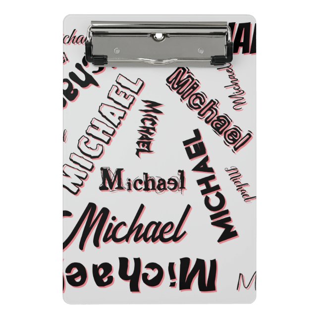 Mini Prancheta Seu nome é padrão monograma rosa cor sombra (Frente)