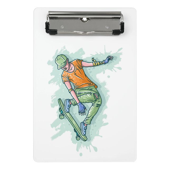 Mini Prancheta Skater Voador Colorido, Ilustração Engraçada (Frente)