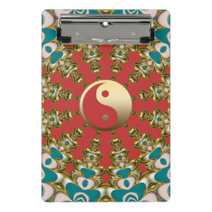 Mini Prancheta Sol Yang Yin Yang Dourado Turquesa