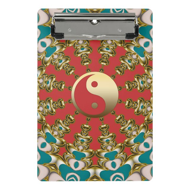 Mini Prancheta Sol Yang Yin Yang Dourado Turquesa (Frente)
