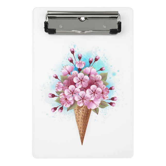 Mini Prancheta Sorvete Waffle Rosa Sakura Cone (Frente)
