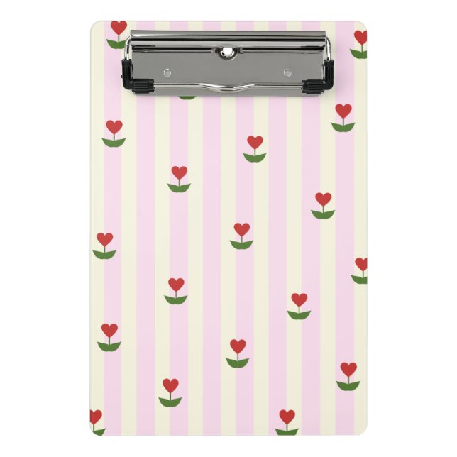 Mini Prancheta Sweet Heart Flower Pattern – Soft Pink Striped  (Frente)