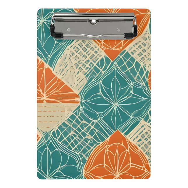 Mini Prancheta Teal, Orange, and Tan Abstract Flowers (Frente)
