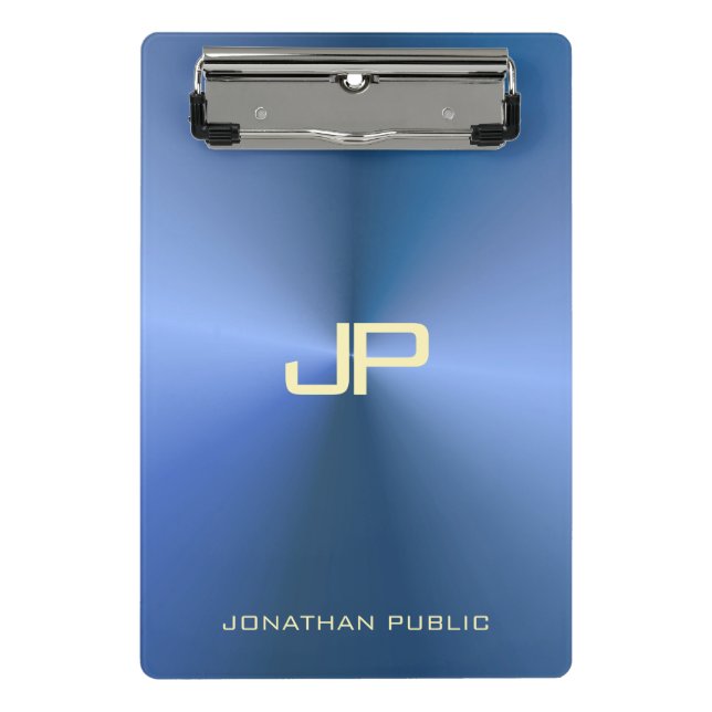 Mini Prancheta Tendência de Modelo Monograma Moderna e Azul Elega (Frente)