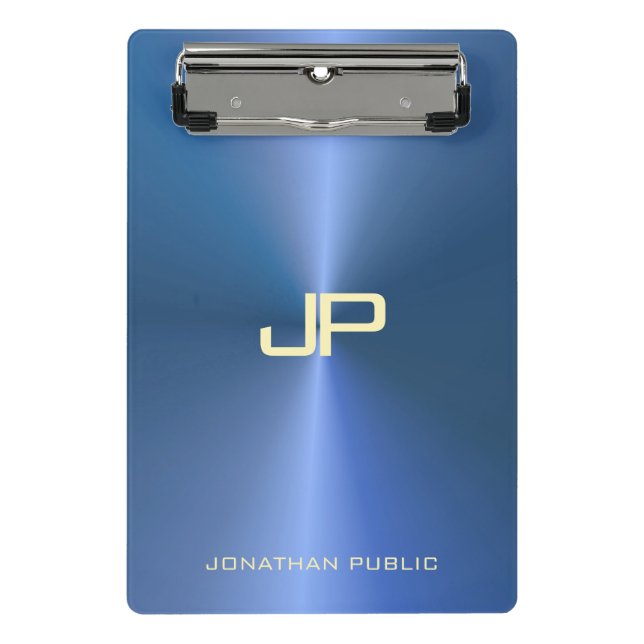 Mini Prancheta Tendy Modern Monograma Elegante Modelo azul (Frente)