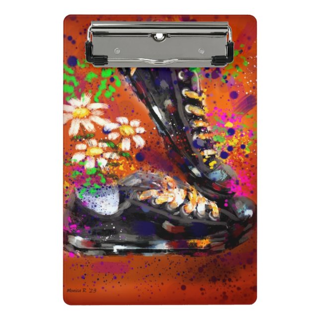 Mini Prancheta Tênis e margaridas - Laranja impressionista Branco (Frente)