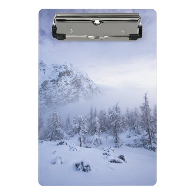 Mini Prancheta Terra maravilhosa do inverno, nevoeiro, floresta d (Frente)