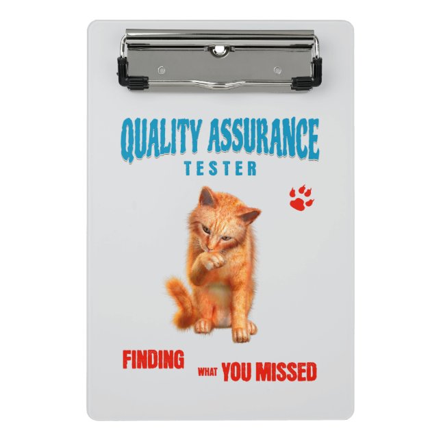 Mini Prancheta Testador de QA Humor de Gato (Frente)