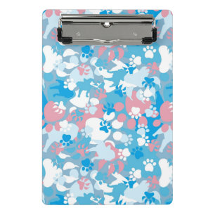 Mini Prancheta Teste padrão cor-de-rosa e azul do cão da