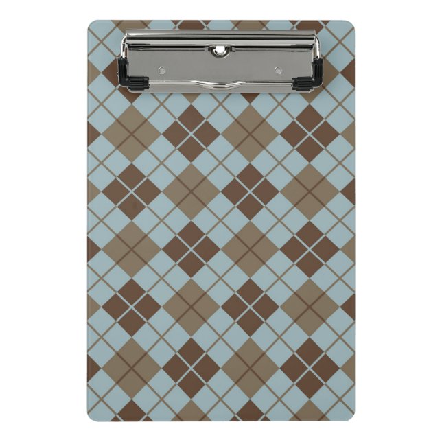 Mini Prancheta Teste padrão de Argyle no azul e no Taupe (Frente)