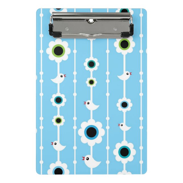 Mini Prancheta teste padrão do azul do pássaro e das flores (Frente)