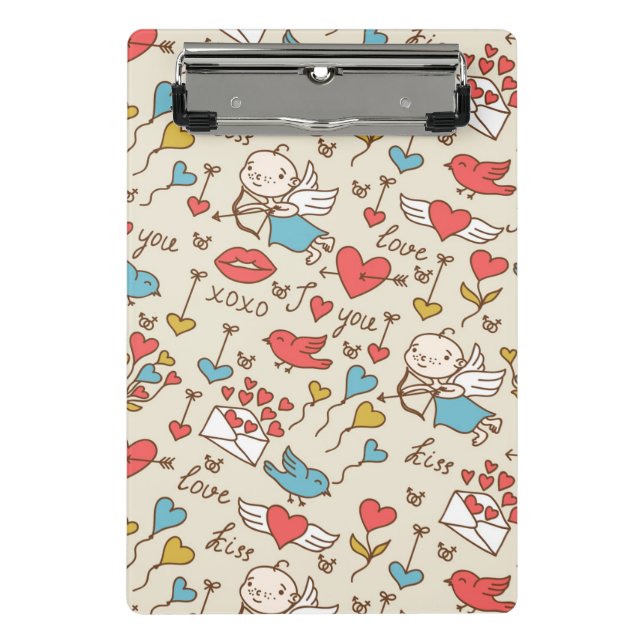 Mini Prancheta Teste padrão do dia dos namorados com Cupido (Frente)