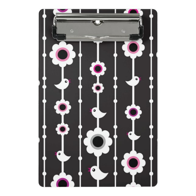 Mini Prancheta teste padrão do pássaro e de flores (Frente)