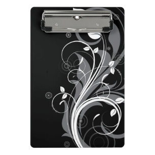 Mini Prancheta Teste padrão floral cinzento no preto