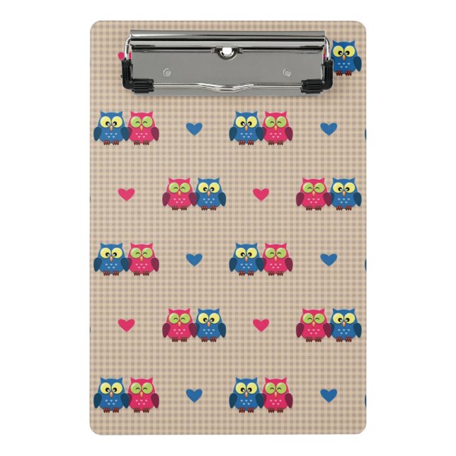 Mini Prancheta Teste padrão verificado com corujas do amor (Frente)