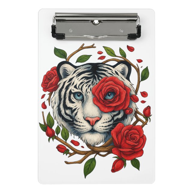 Mini Prancheta Tigre branco com Rosas vermelhas - Floral de vida  (Frente)