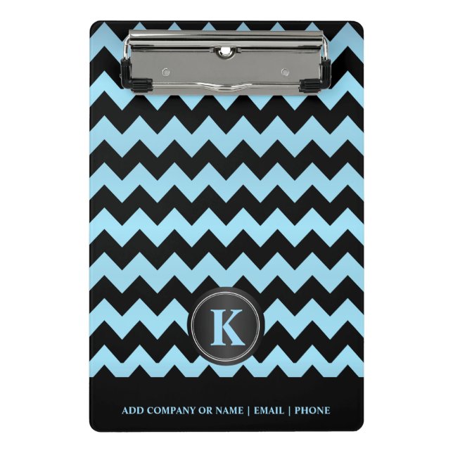 Mini Prancheta Tiras de Chevron Azul e Preto de Monograma (Frente)