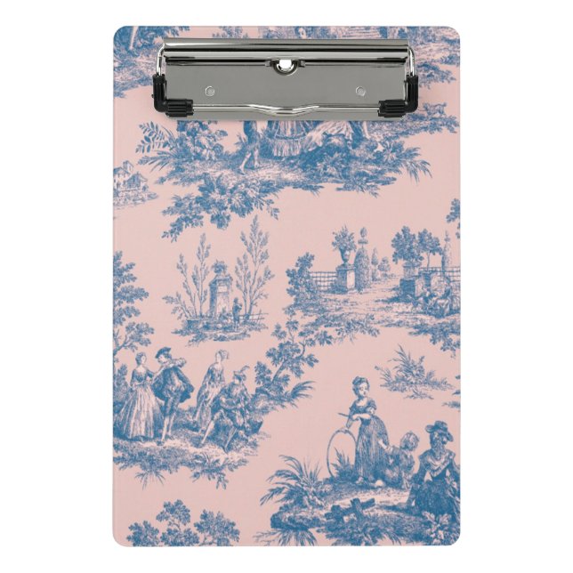 Mini Prancheta Torre francesa de jouy azul e rosa elegante (Frente)