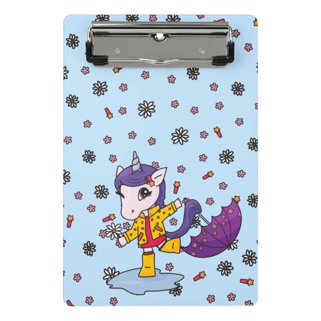 Mini Prancheta Unicórnio Floral Simples, Cute e Azul (Frente)
