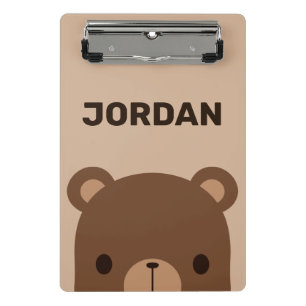 Mini Prancheta Urso Castanho Bonito com Nome Personalizado