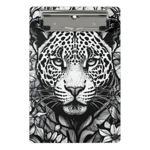 Mini Prancheta Vidro pintado Leopardo preto e branco