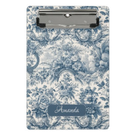 Mini Prancheta Vintage floral Toile de jouy monograma azul
