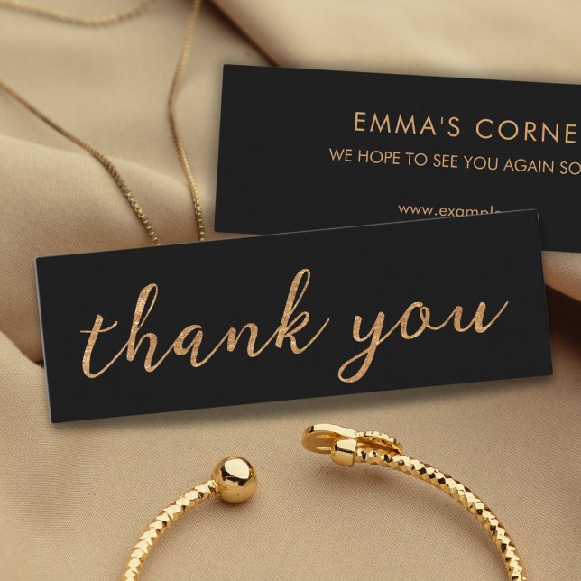 Mini Preto com Dourado Obrigado Cartão de visita (elegant thank you card golden text)