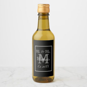 Mini Rótulos de Vinho Preto e Branco Monograma