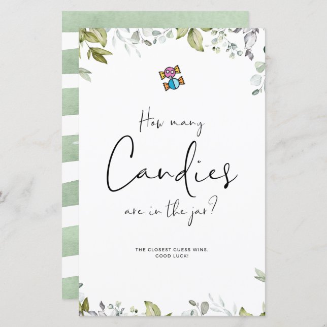 Mini Sinal de Chá de fraldas Verde Quantas Candies (Frente/Verso)