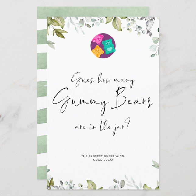 Mini Sinal de Chá de fraldas Verde Ursos Brilhante (Frente/Verso)