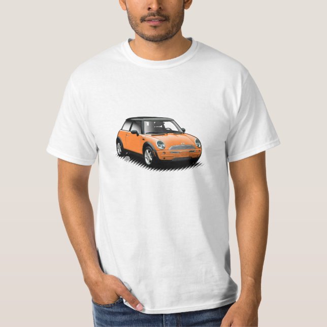 Mini t-shirt moderno alaranjado do carro (Frente)