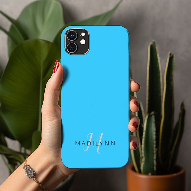Minialista Azul Aqua Monograma Com Nome (Criador carregado)