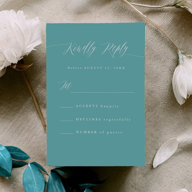 Minimal Aqua Blue RSVP Calligraphy Response Card (Criador carregado)