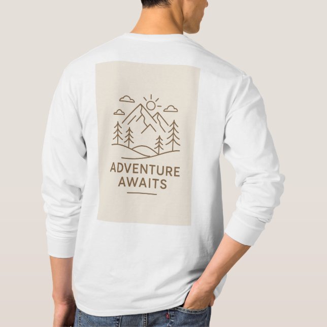 Minimal Line-Art “Adventure Awaits” T-shirt design (Verso)