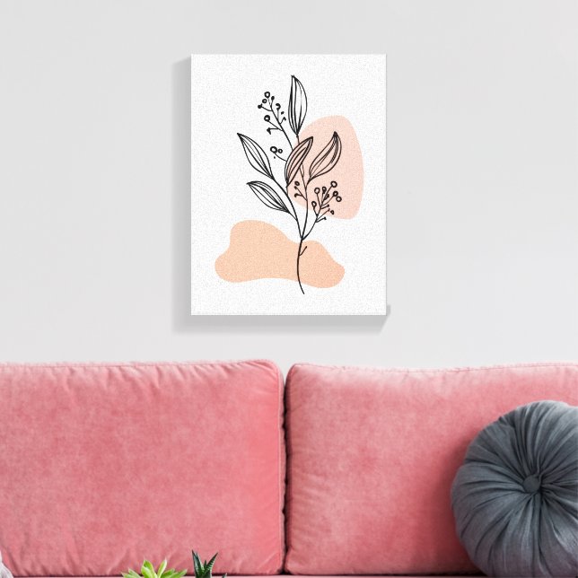Minimal Line Art Floral Canvas – Soft Pastel Botan (Insitu(Sala de estar))