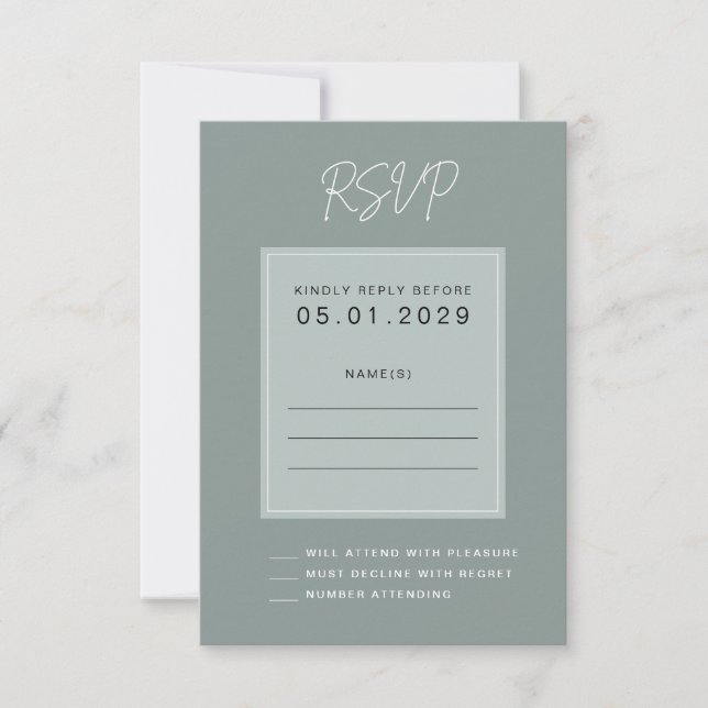 Minimal Sage Wedding RSVP Card (Frente)
