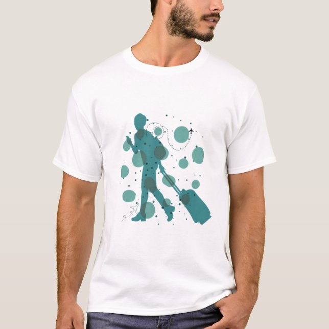 Minimal Traveler with Suitcase Graphic T-Shirt (Frente)